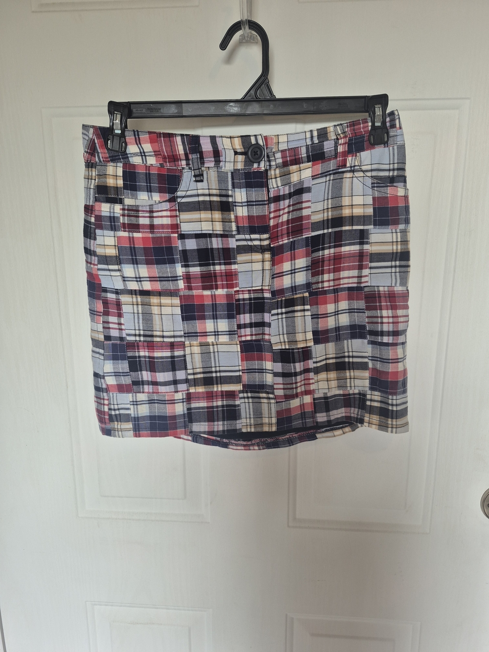 LOFT Plaid Patchwork Mini Skirt - Red, Navy & Cream